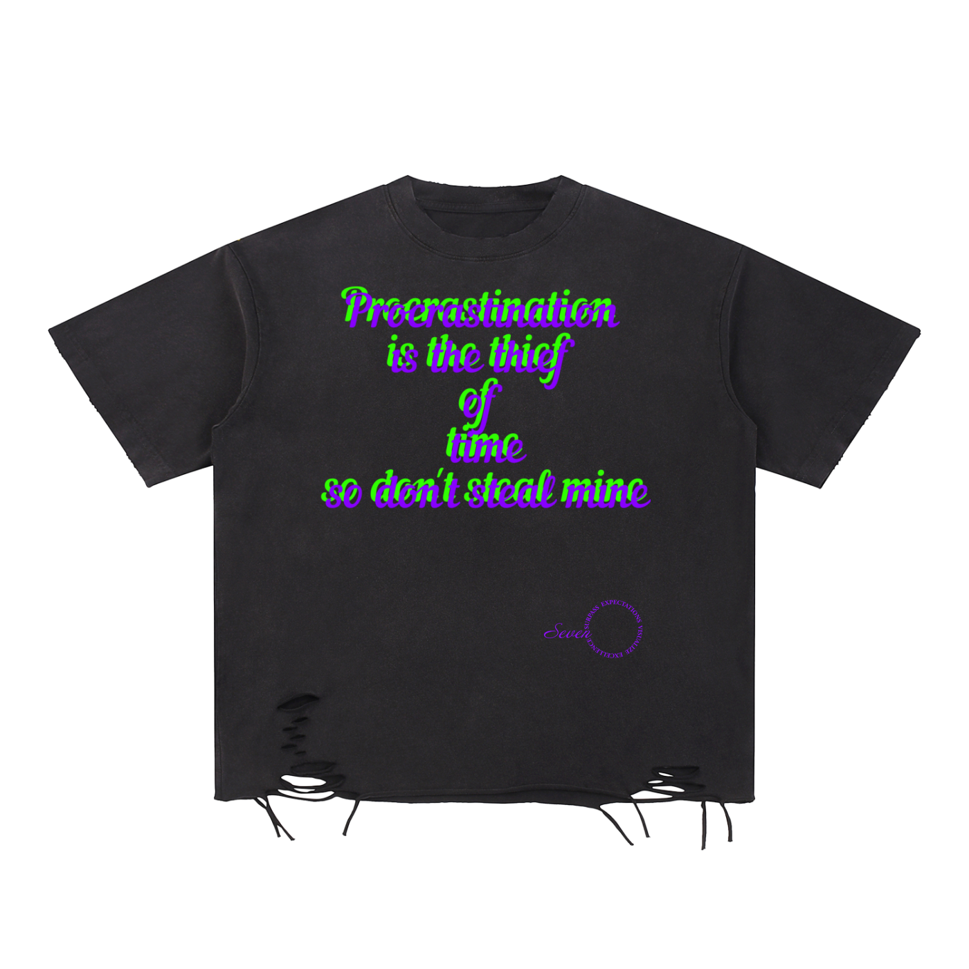 Distressed,torn,tee,oversize,graphic,Seven
